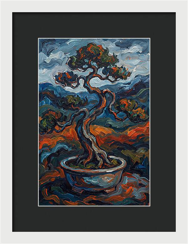 Bonsai Tree In Vibrant Expressionism