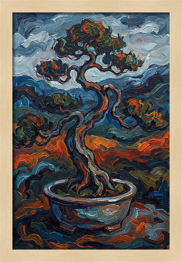 Bonsai Tree In Vibrant Expressionism