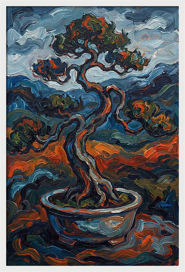 Bonsai Tree In Vibrant Expressionism