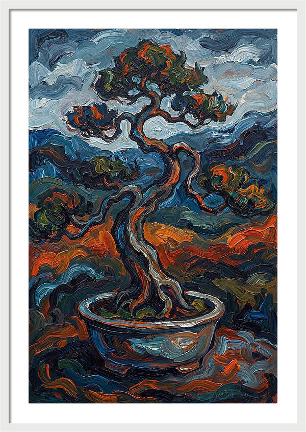 Bonsai Tree In Vibrant Expressionism