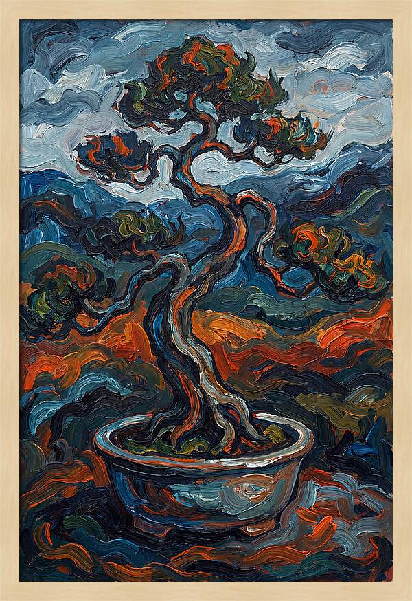 Bonsai Tree In Vibrant Expressionism