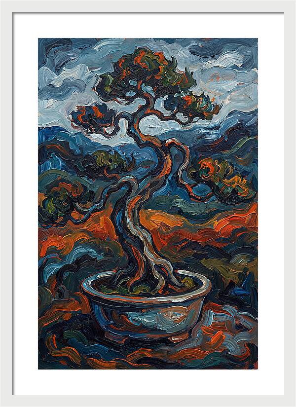 Bonsai Tree In Vibrant Expressionism