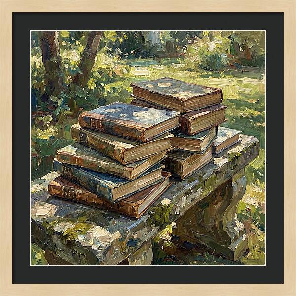 Books Stacked In Nature