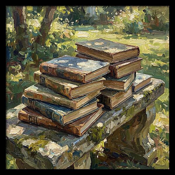 Books Stacked In Nature