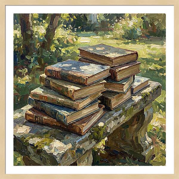 Books Stacked In Nature