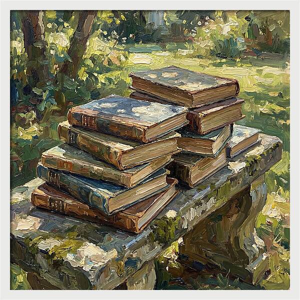 Books Stacked In Nature