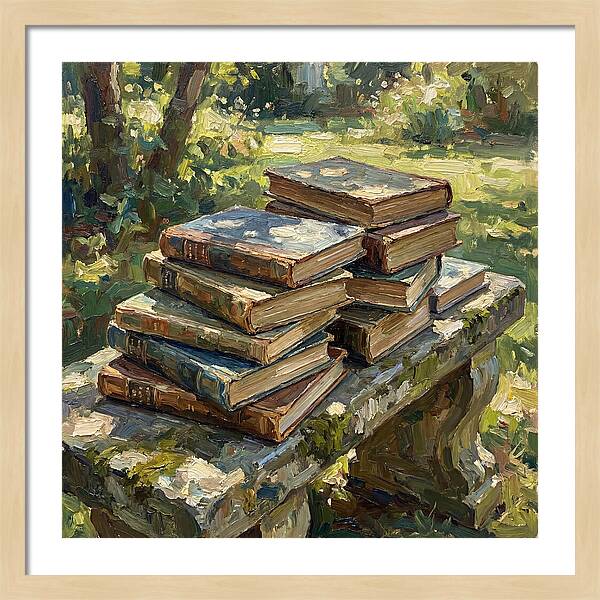 Books Stacked In Nature