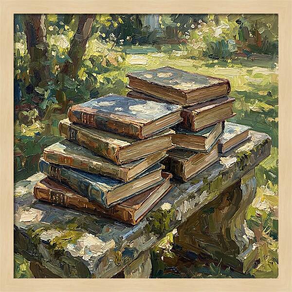 Books Stacked In Nature