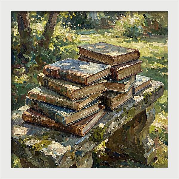 Books Stacked In Nature