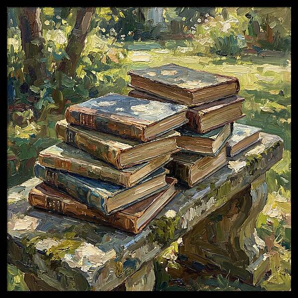 Books Stacked In Nature