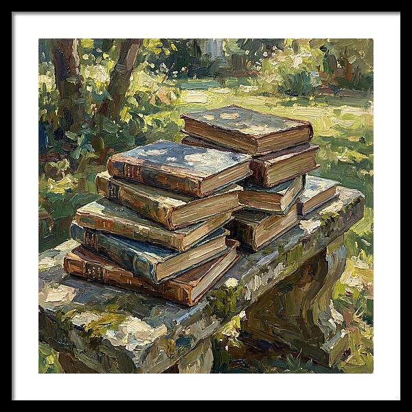 Books Stacked In Nature