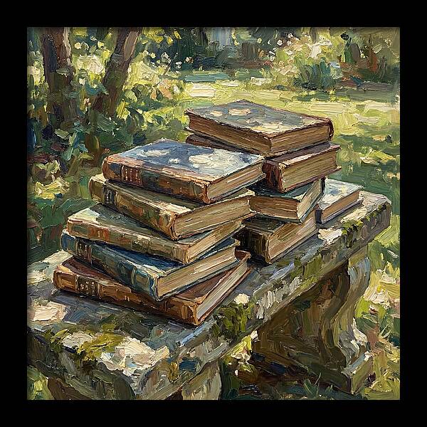 Books Stacked In Nature