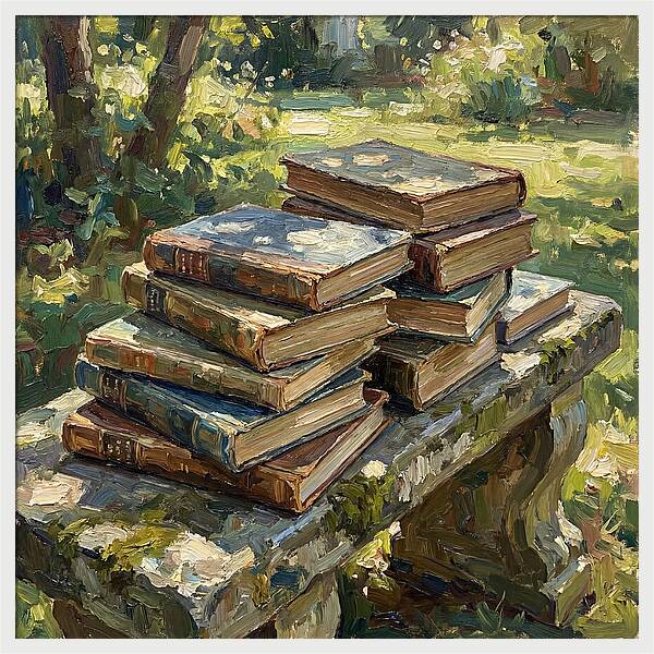 Books Stacked In Nature