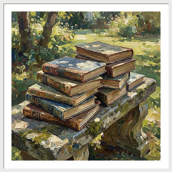 Books Stacked In Nature