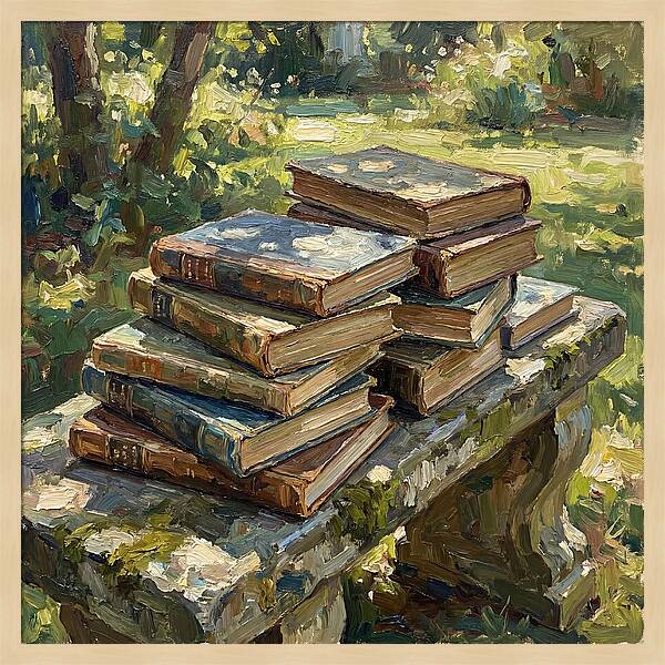 Books Stacked In Nature