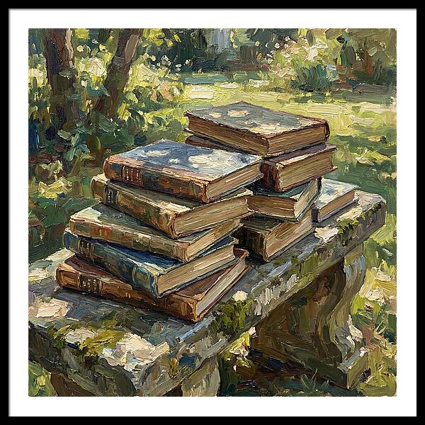 Books Stacked In Nature