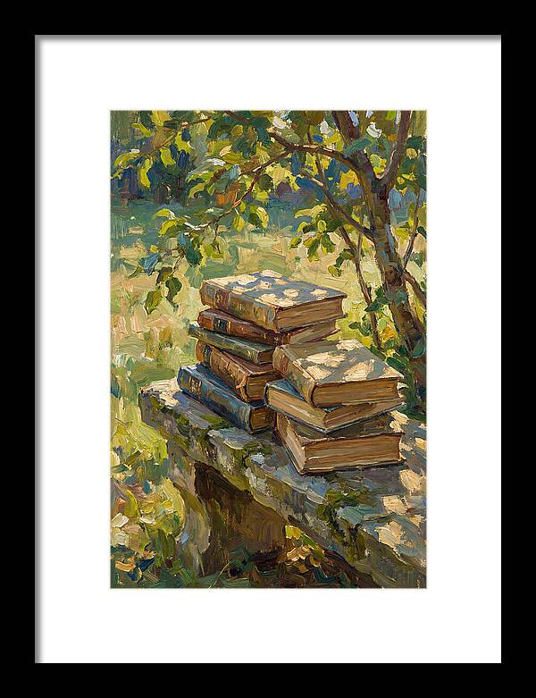Books Stacked Under A Tree