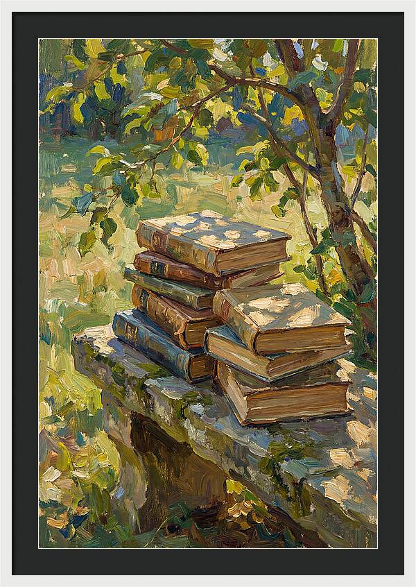 Books Stacked Under A Tree
