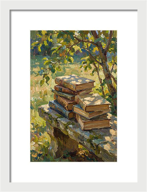 Books Stacked Under A Tree