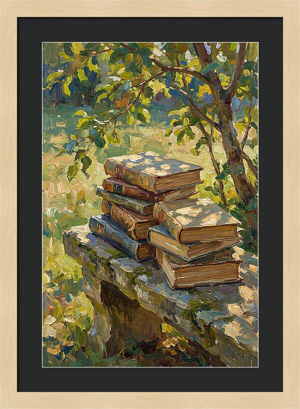 Books Stacked Under A Tree