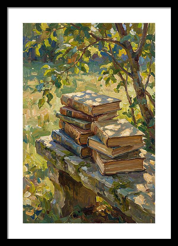 Books Stacked Under A Tree