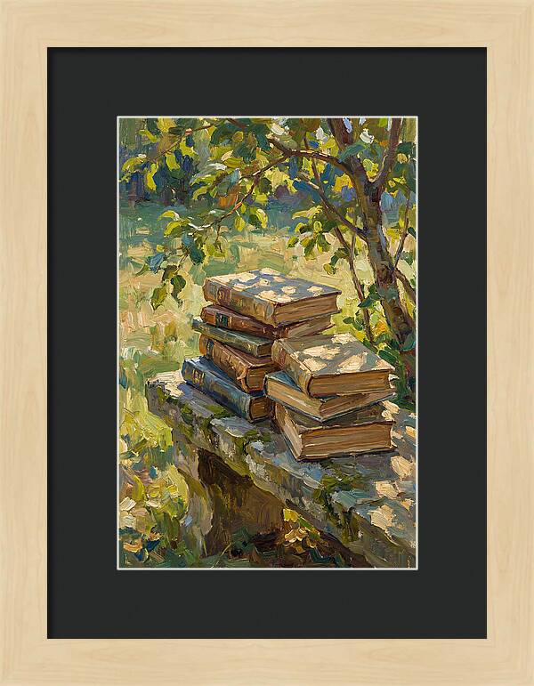 Books Stacked Under A Tree
