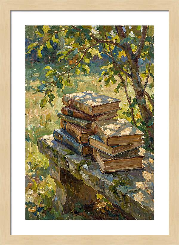 Books Stacked Under A Tree