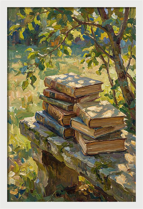 Books Stacked Under A Tree