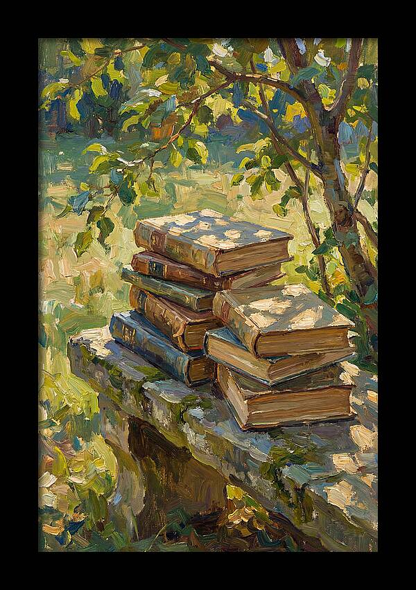 Books Stacked Under A Tree