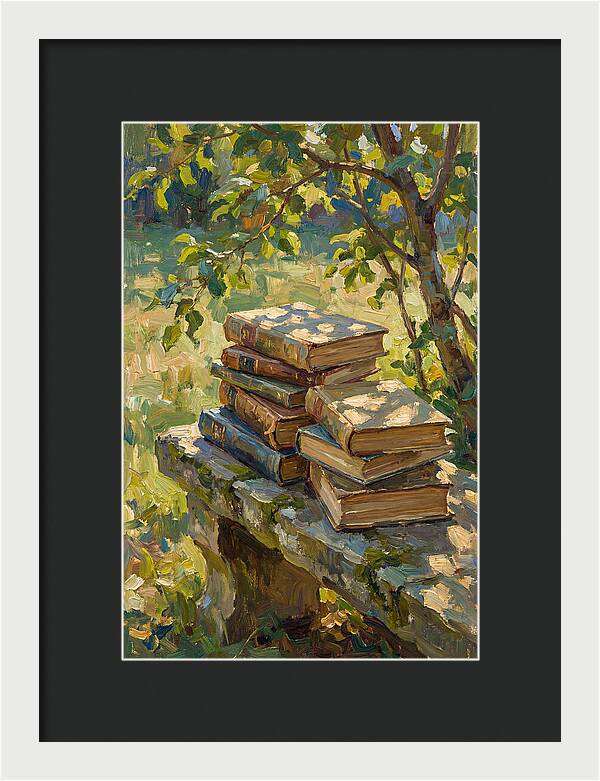 Books Stacked Under A Tree