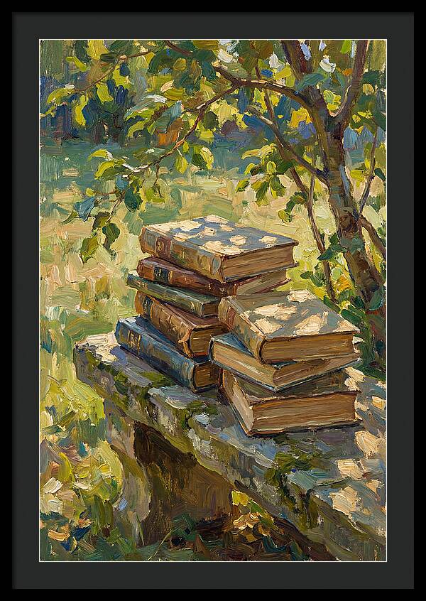 Books Stacked Under A Tree