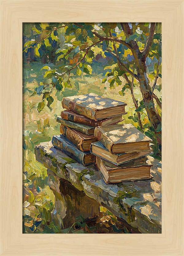 Books Stacked Under A Tree
