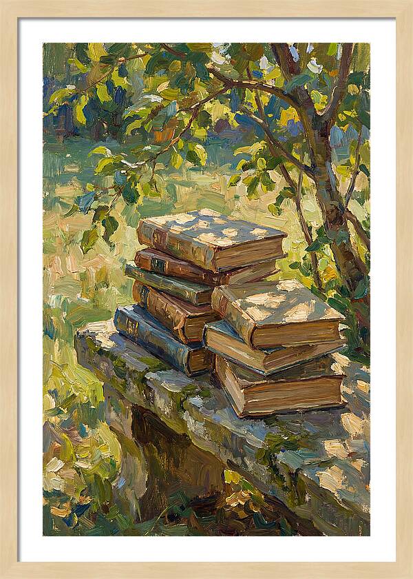 Books Stacked Under A Tree