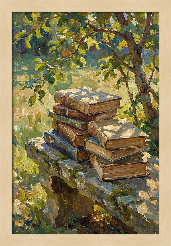 Books Stacked Under A Tree