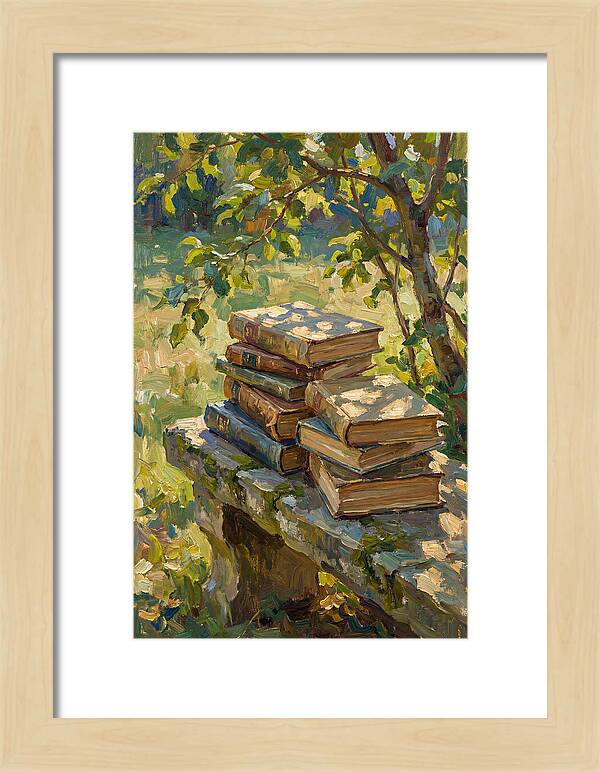 Books Stacked Under A Tree