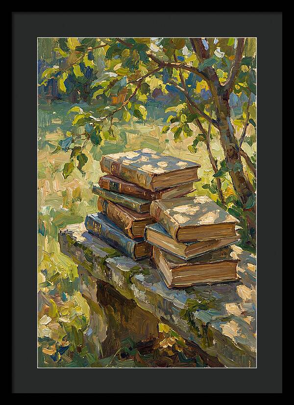 Books Stacked Under A Tree