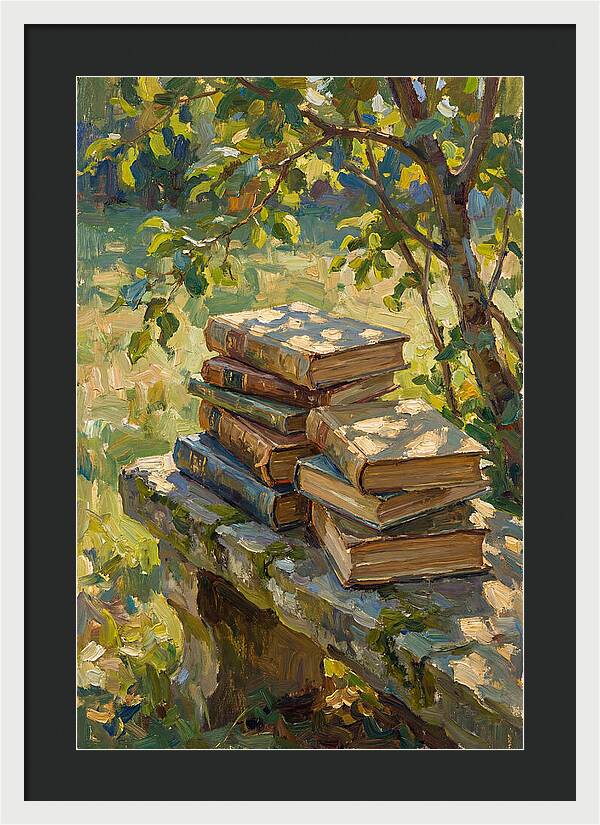 Books Stacked Under A Tree
