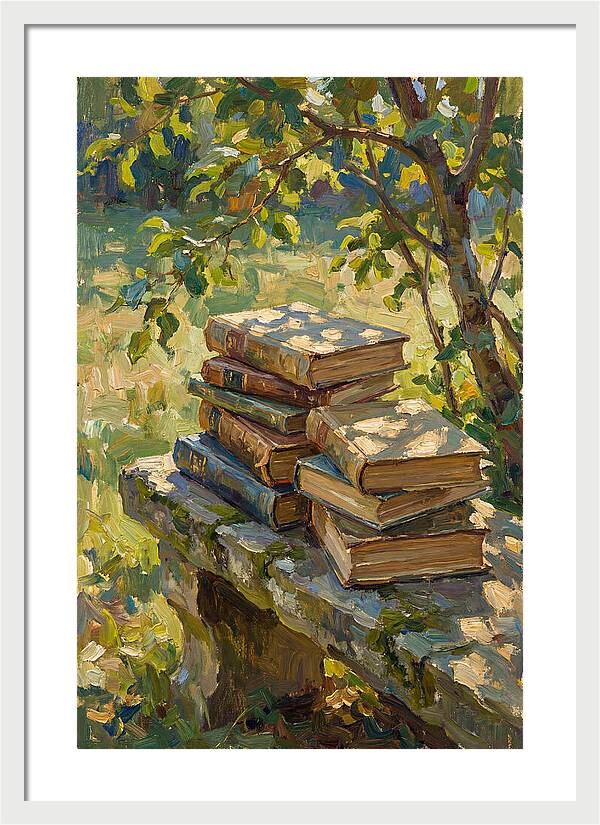 Books Stacked Under A Tree