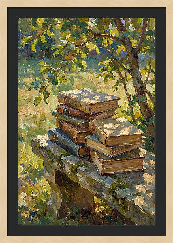 Books Stacked Under A Tree