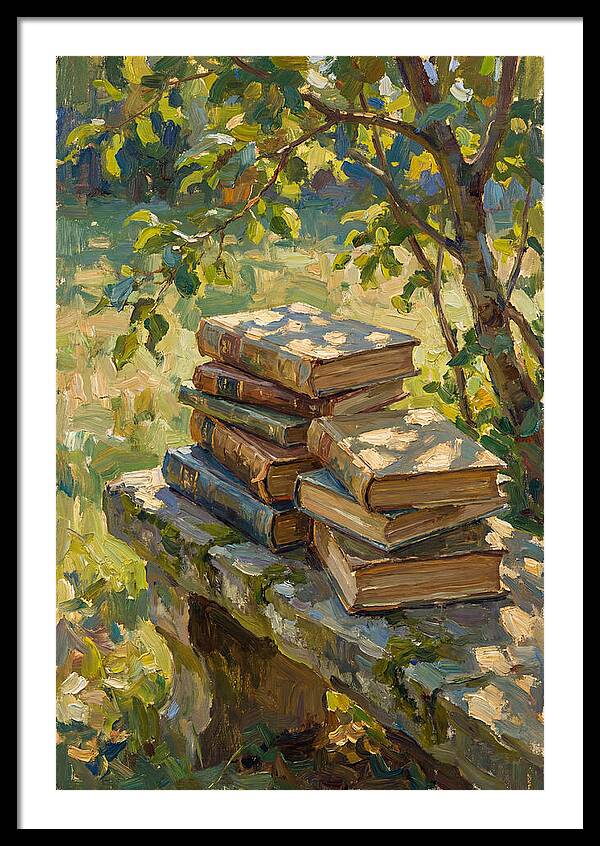 Books Stacked Under A Tree