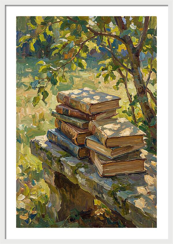Books Stacked Under A Tree