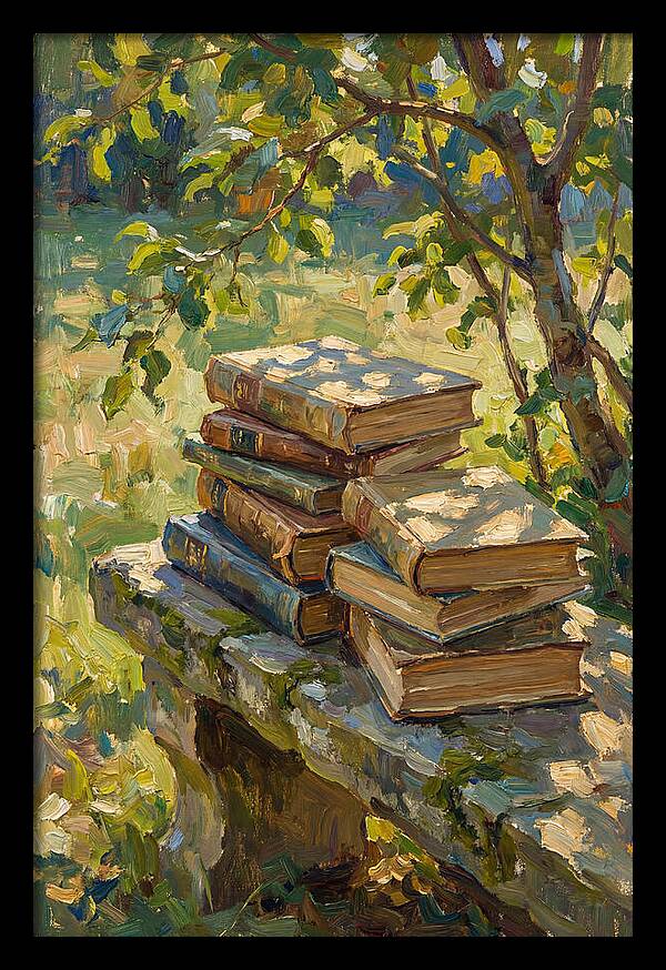 Books Stacked Under A Tree