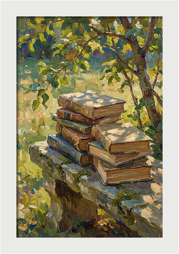 Books Stacked Under A Tree