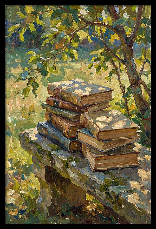 Books Stacked Under A Tree