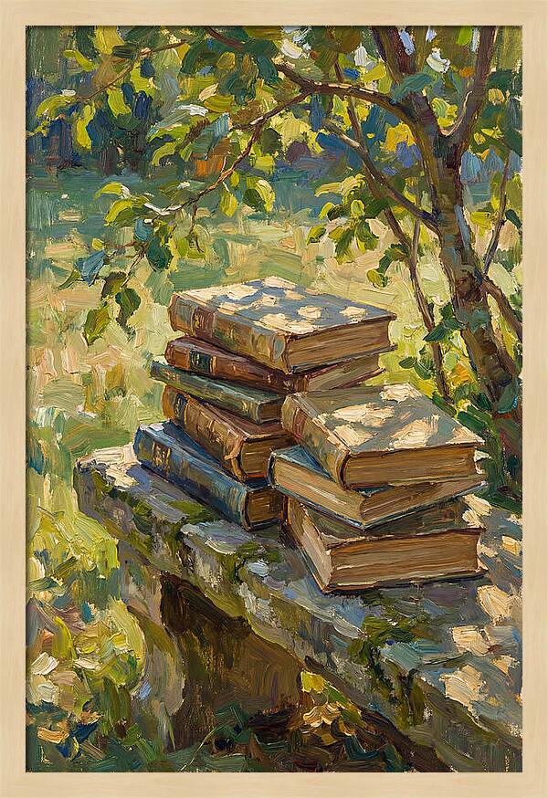 Books Stacked Under A Tree