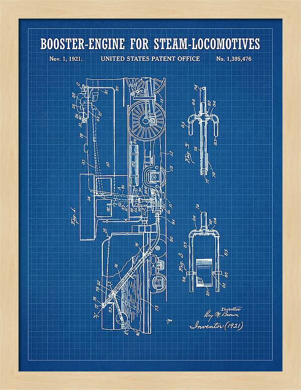 Booster Engine For Steam Locomotives Blueprint Patent Us1395476