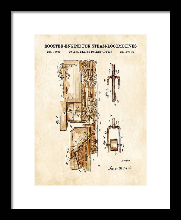 Booster Engine For Steam Locomotives Watercolor Patent Us1395476