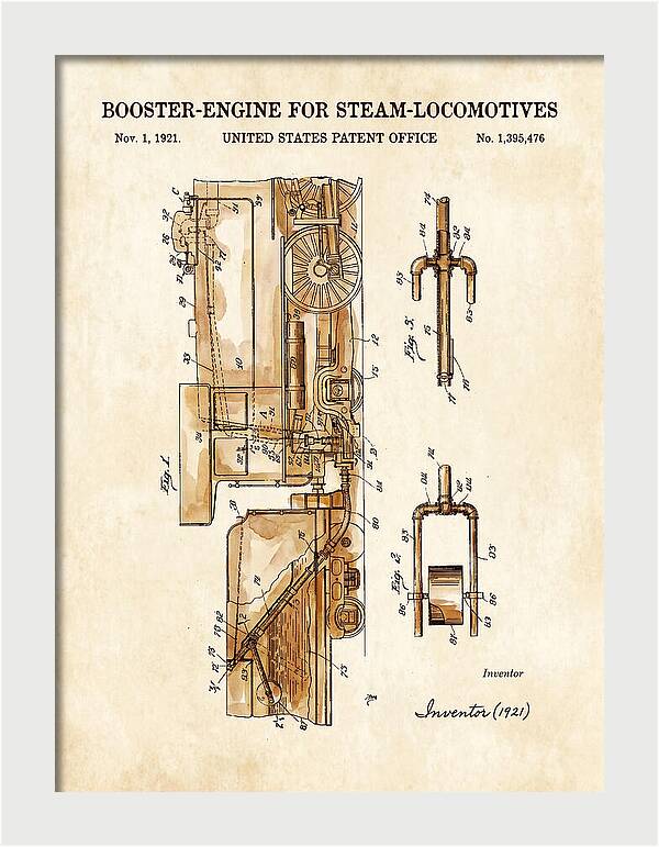 Booster Engine For Steam Locomotives Watercolor Patent Us1395476