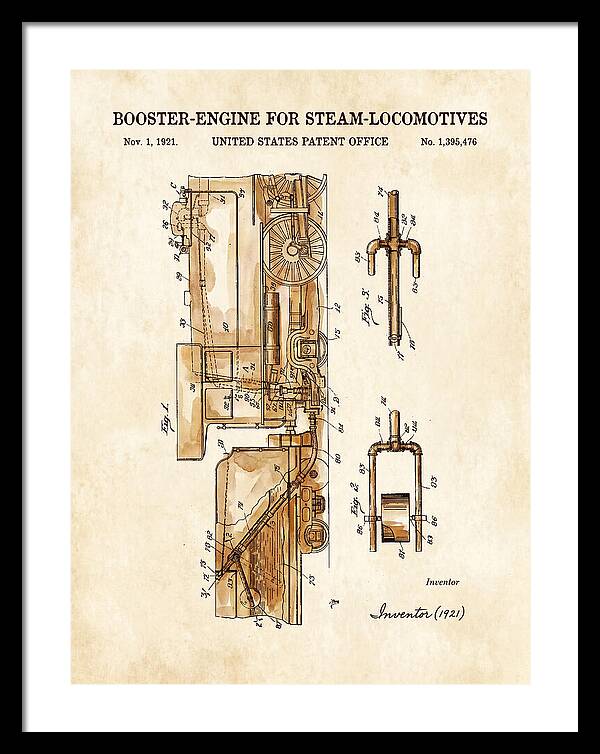 Booster Engine For Steam Locomotives Watercolor Patent Us1395476