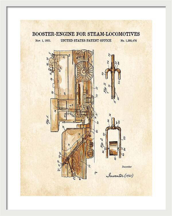 Booster Engine For Steam Locomotives Watercolor Patent Us1395476